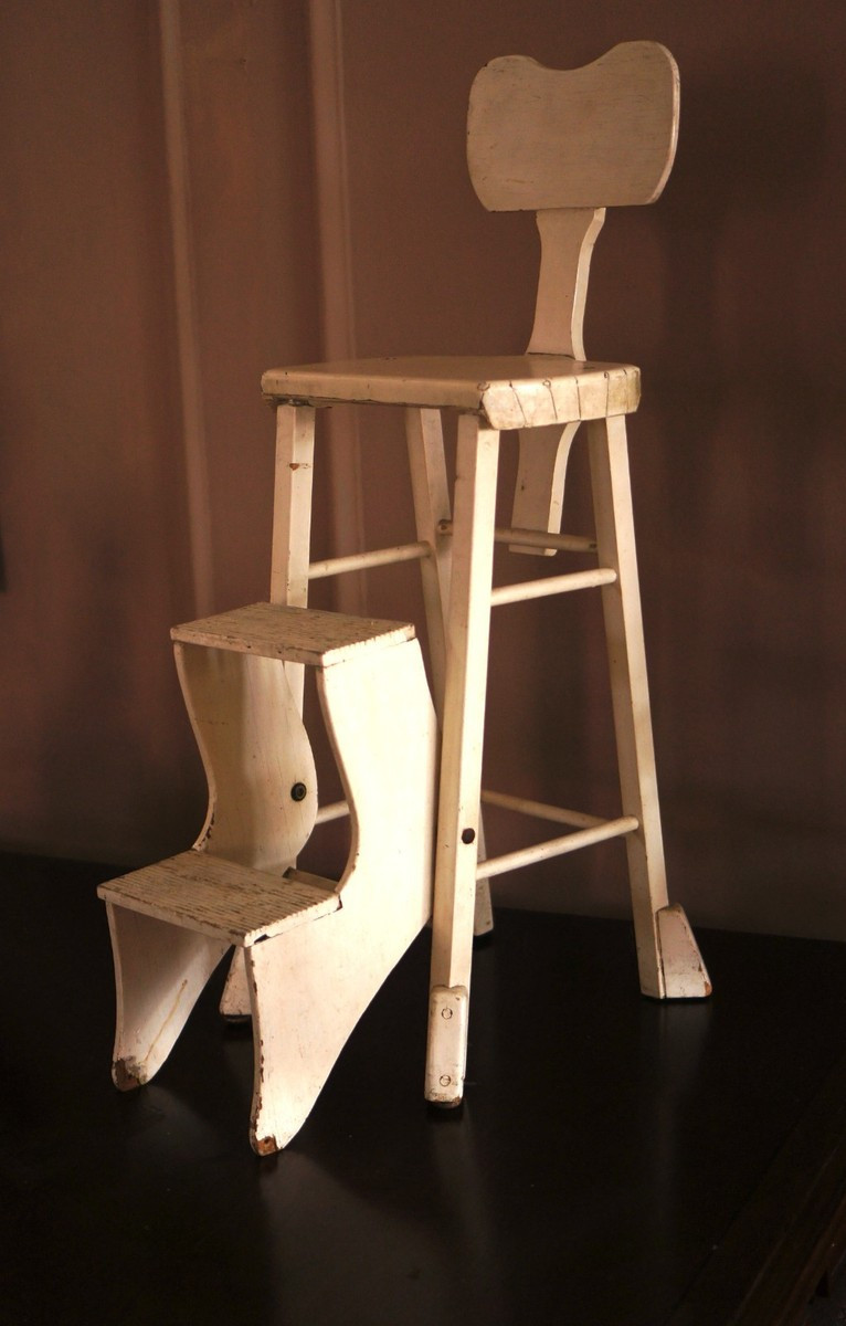 Beautiful Antique Pedestal Step Stool High Back Chair  ~ Folding Step Ladder | eBay US