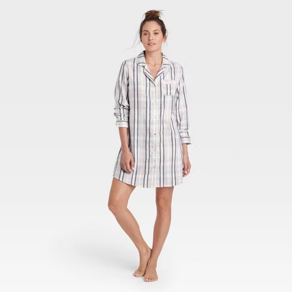 Women's Perfectly Cozy Plaid Flannel NightGown - Stars Above™ Gray | Target