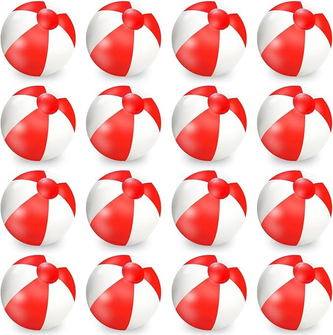 Whaline 16Pcs 16'' Red and White Inflatable Beach Ball Round Pool PVC Balls Cute Game Toys for Su... | Amazon (US)