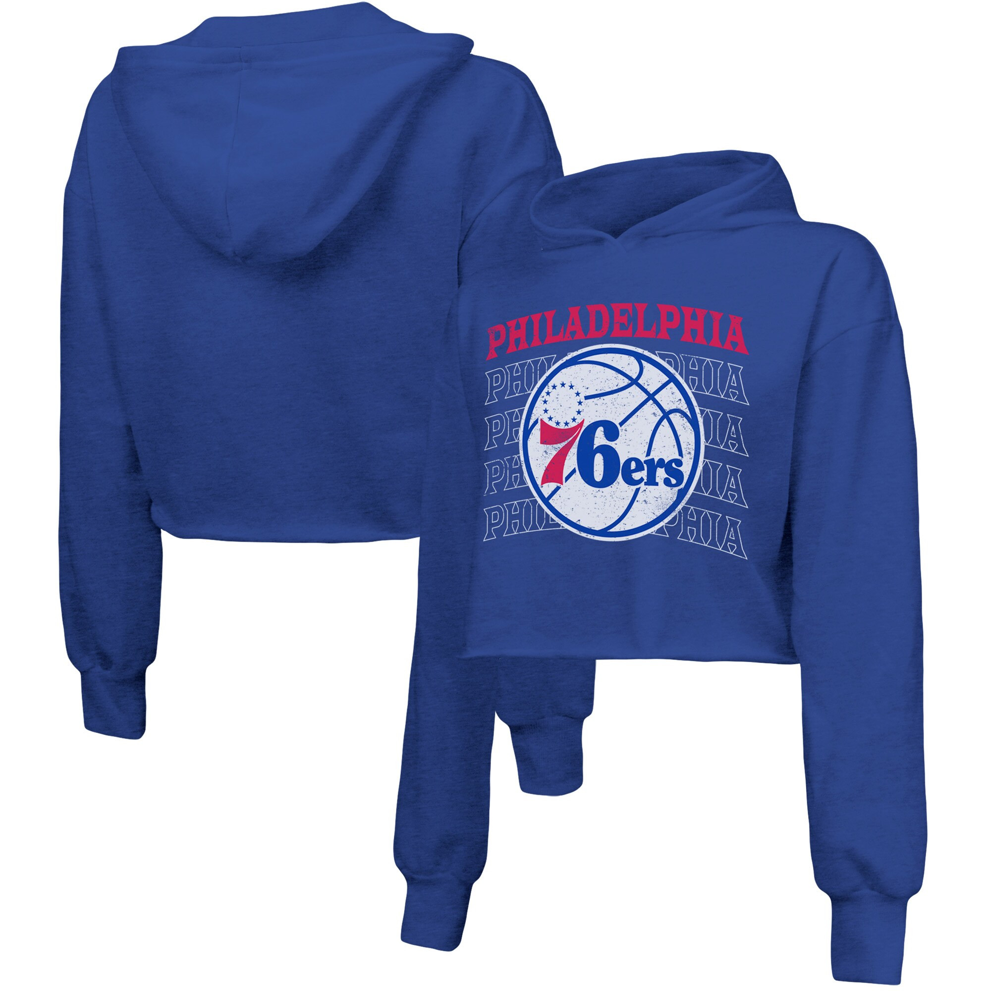 Women's Philadelphia 76ers Majestic Threads Royal Repeat Cropped Tri-Blend Pullover Hoodie | NBA Shop