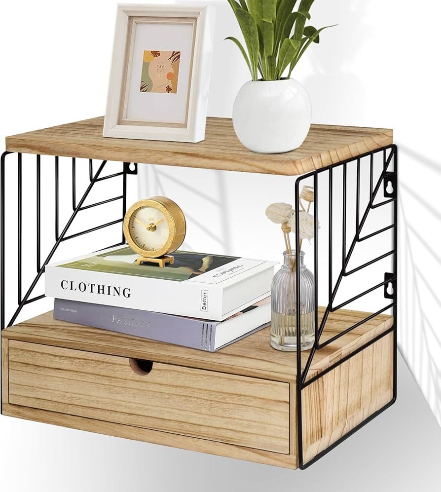 Floating Nightstand, Wood Bedside Shelf Wall Mounted with Drawer, Modern Style Bedside Table, Flo... | Amazon (US)