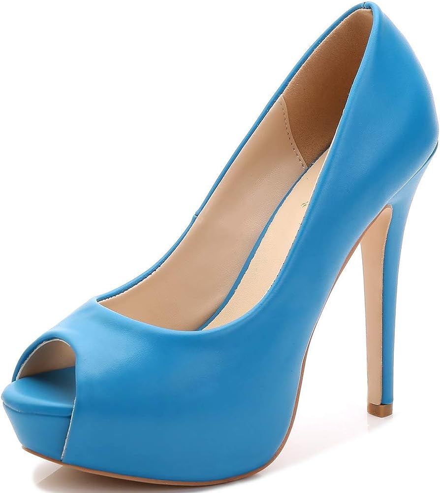 YooPrettyz Women Peep Toe High Heels Wedding Platform Shoes Party Dress Stiletto Pump | Amazon (US)