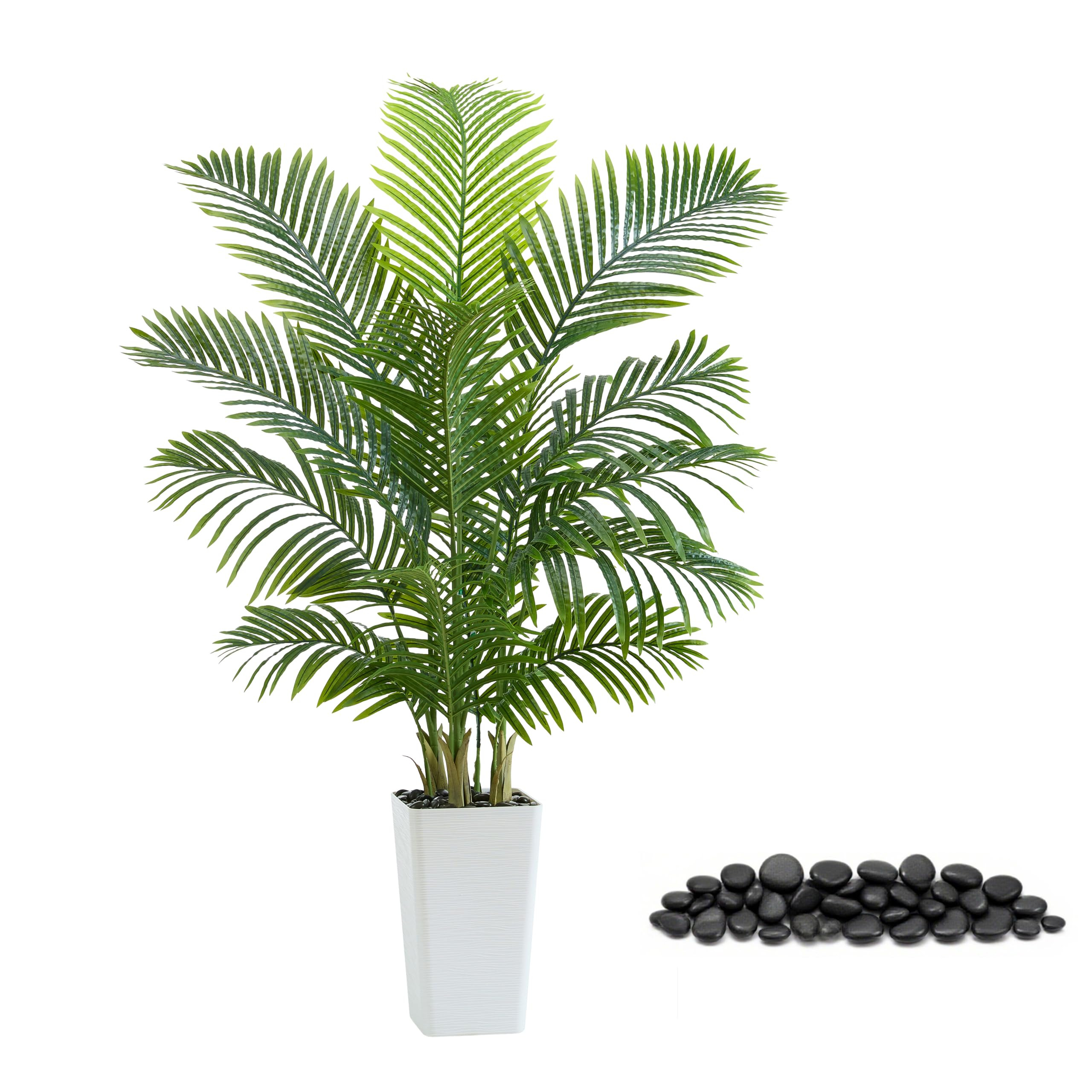 Artificial Palm Tree：5FT Tropical Fake Silk Plant UV Resistant Faux Areca Palm with White Plant... | Amazon (US)