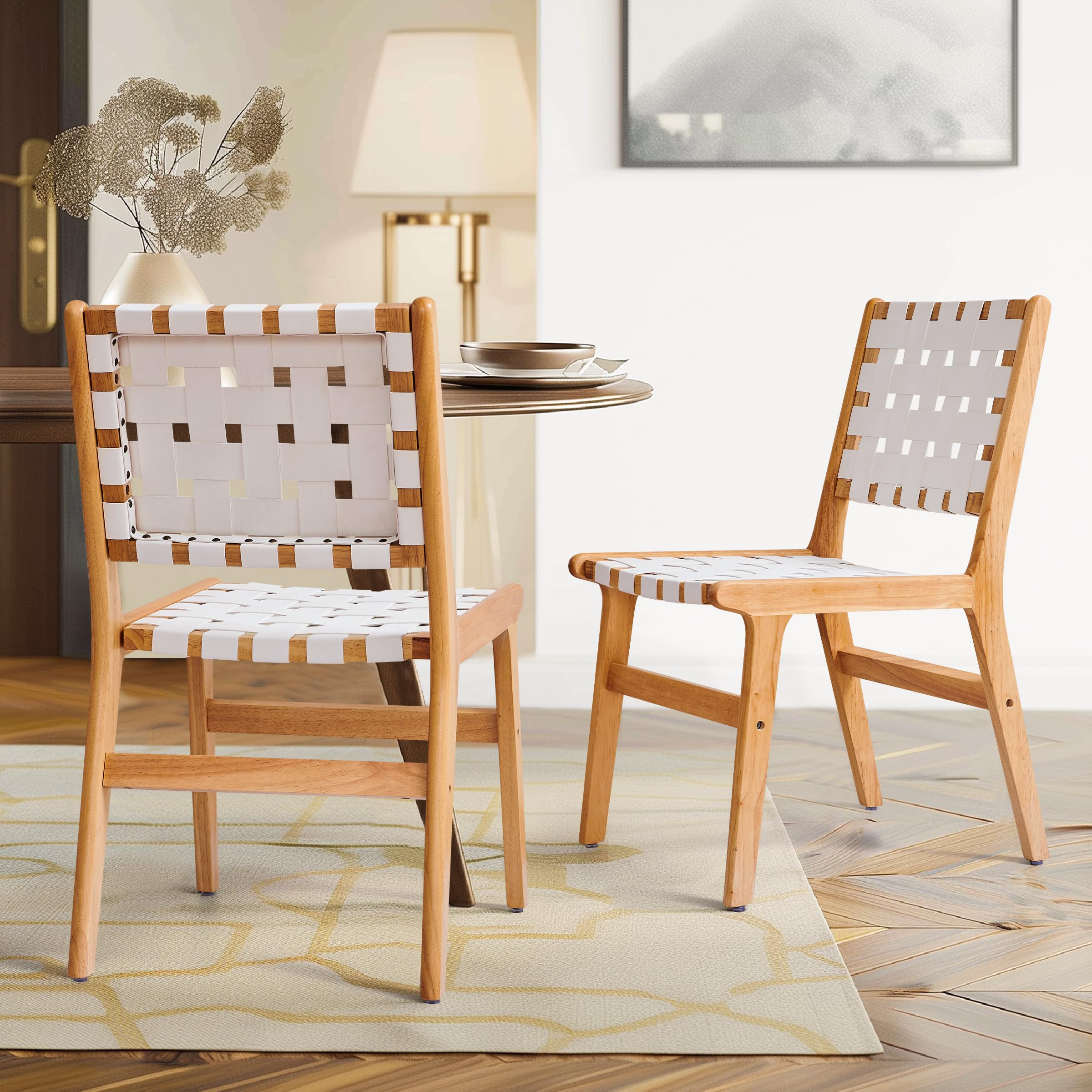 Hokway Woven Leather Lounge Chair Set, Mid Century Modern Dining & Living Room Chairs (White, 2PC... | Amazon (US)