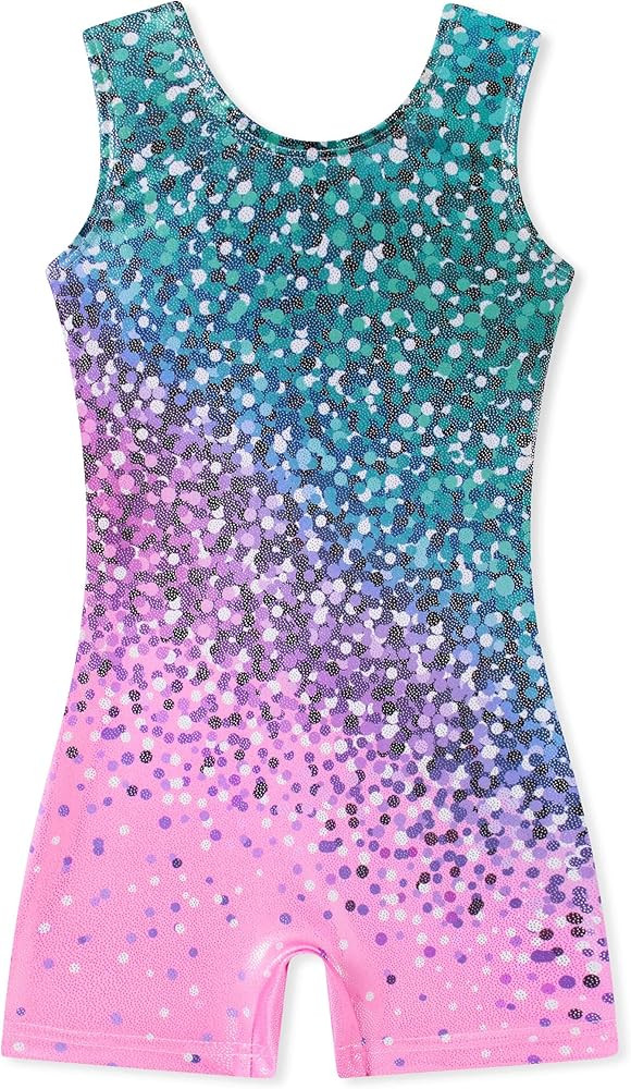 Funnycokid Girls Gymnastics Leotards with Shorts Sparkle Dance Unitards Mermaid Active Biketards ... | Amazon (US)