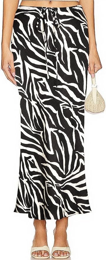 Linen Maxi Skirts with Lining Drawstring Flowy Flared Long Skirts for Women | Amazon (US)