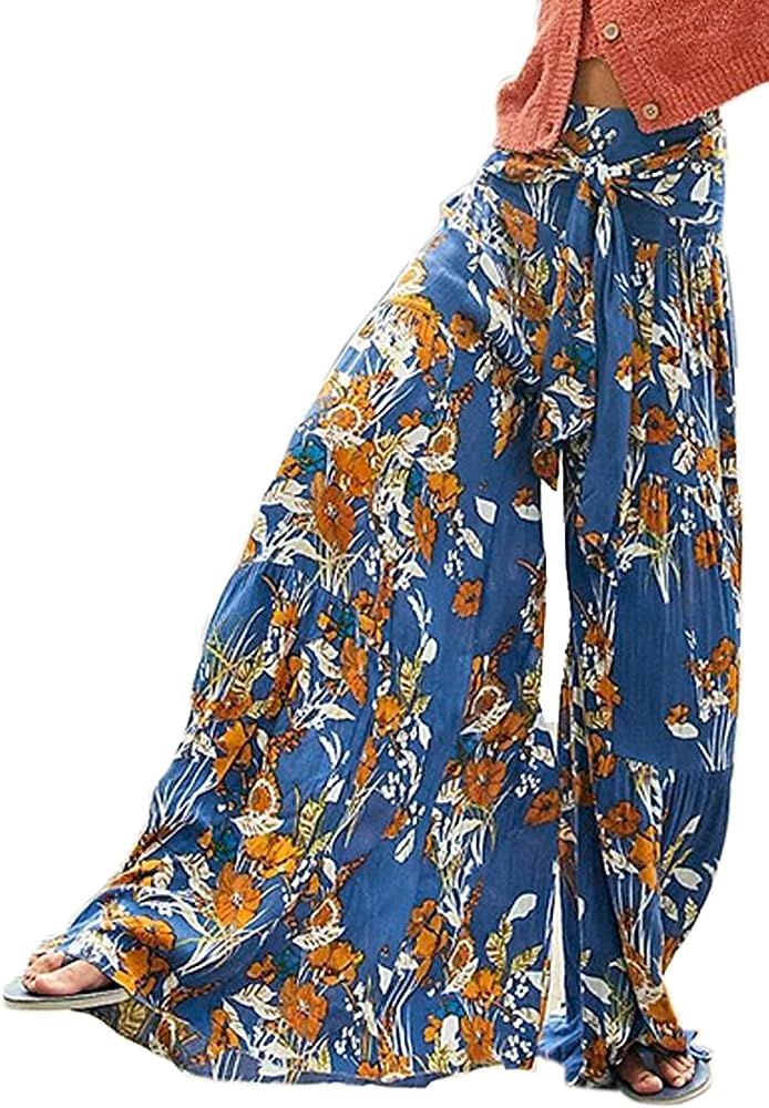 Amazon.com: Timemory Womens Wide Leg Palazzo Pants Summer Loose Casual Beach Boho Floral Printed ... | Amazon (US)