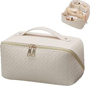BAKLUCK Travel Makeup Bag Large Capacity Cosmetic Bag with Compartment Waterproof PU Leather Make... | Amazon (US)