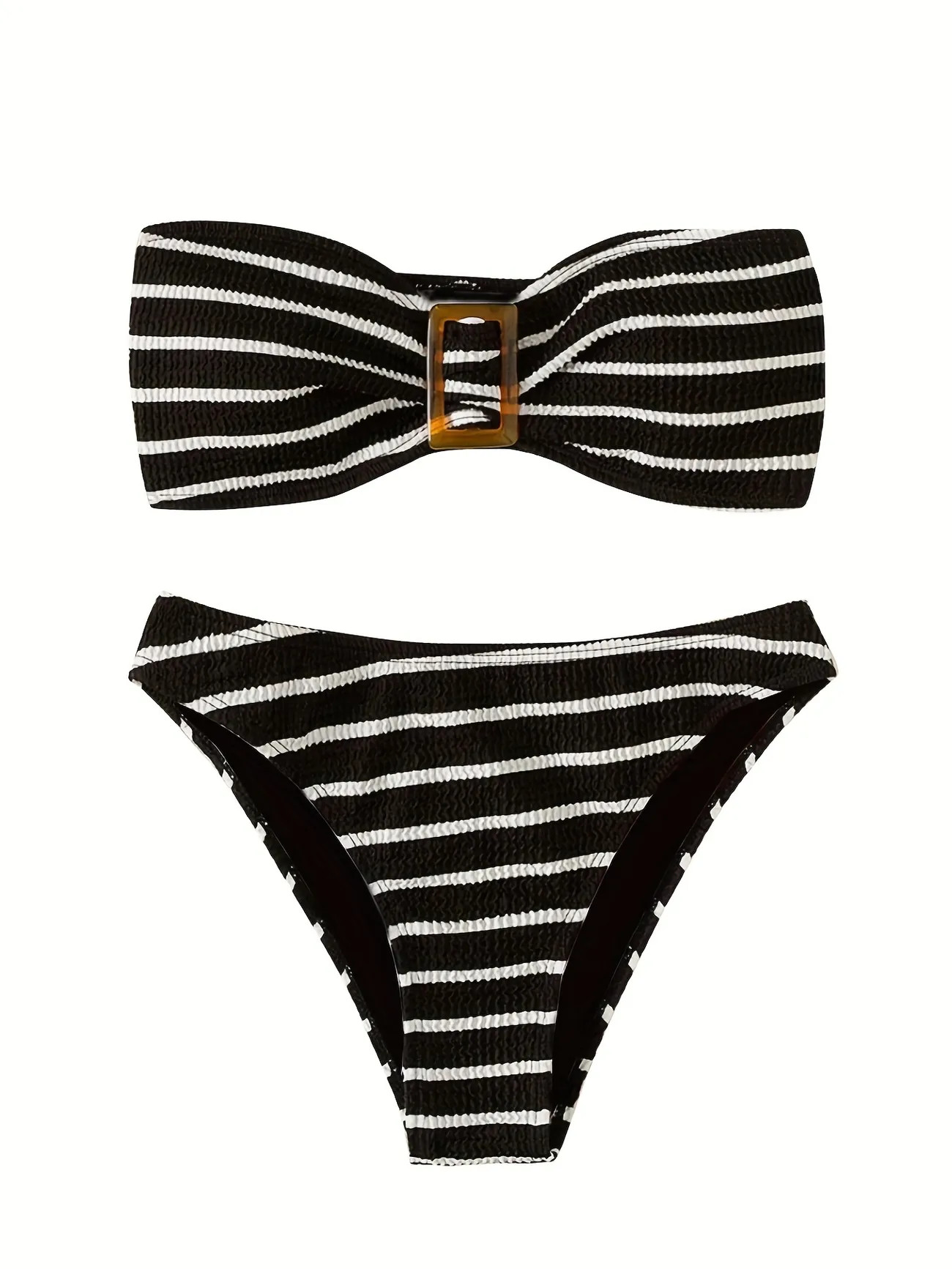 Striped Print Bandeau Bikini Sets, Tube Top High-Stretch High Cut Two Pieces Swimsuit, Women's Sw... | Temu Affiliate Program