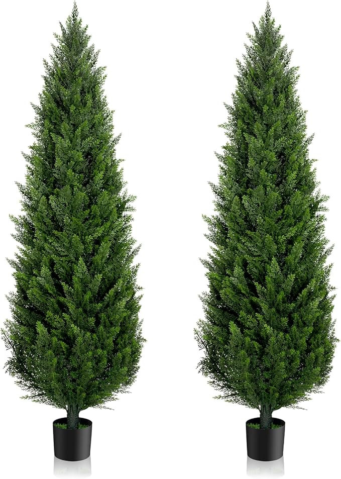 6FT Artificial Cedar Topiary Trees Set of 2，72 Inch Tall UV Protection Fake Cypress Trees for O... | Amazon (US)