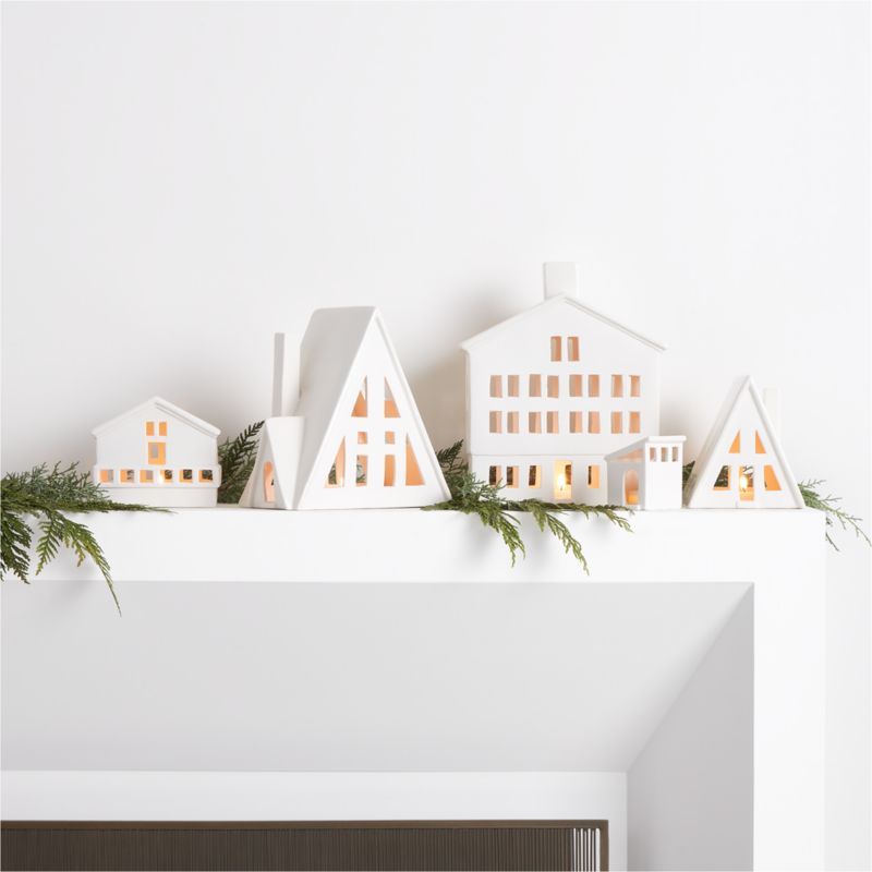 Alpine White Ceramic Christmas Houses, Set of 5 + Reviews | Crate & Barrel | Crate & Barrel