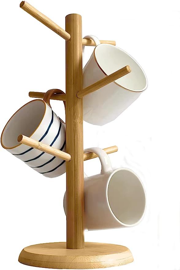 Dorhors Mug Tree,Mug Hanger Stand,Coffee Cup Holder with 6 Hooks,Wood Coffee Mug Holder for Count... | Amazon (US)