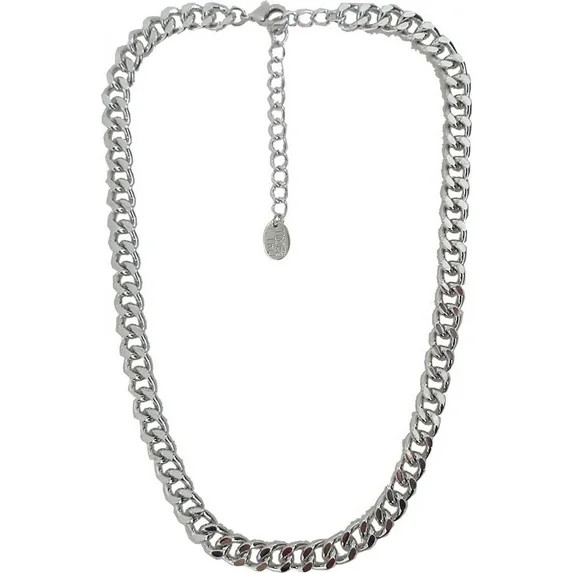 Time and Tru Women's Silver Tone Chunky Curb Chain Necklace 17" with Extender | Walmart (US)