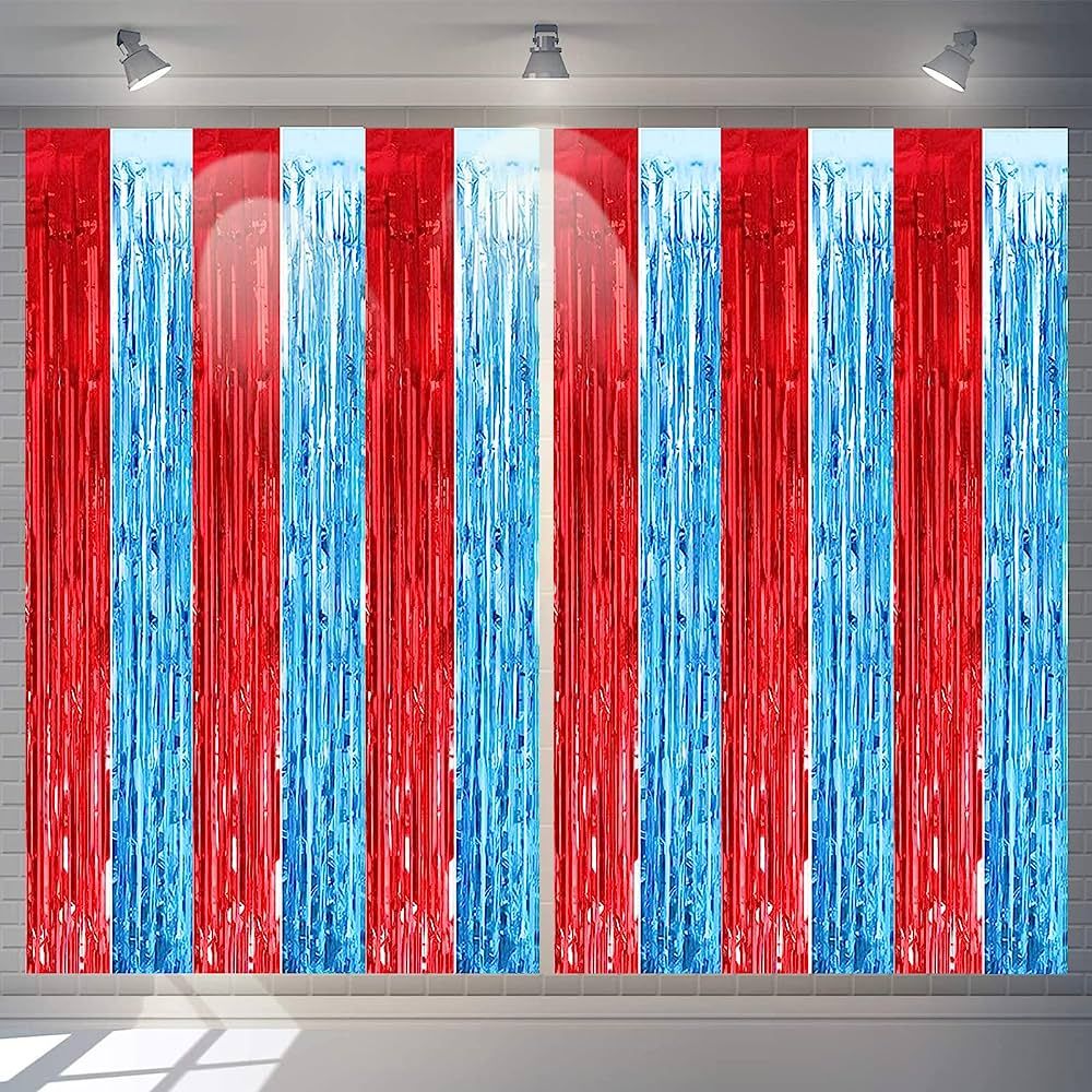 Circus Carnival Red Blue Tinsel Foil Fringe Curtains - Dr Seuss Birthday Dr. Suess Cat in The Hat... | Amazon (US)