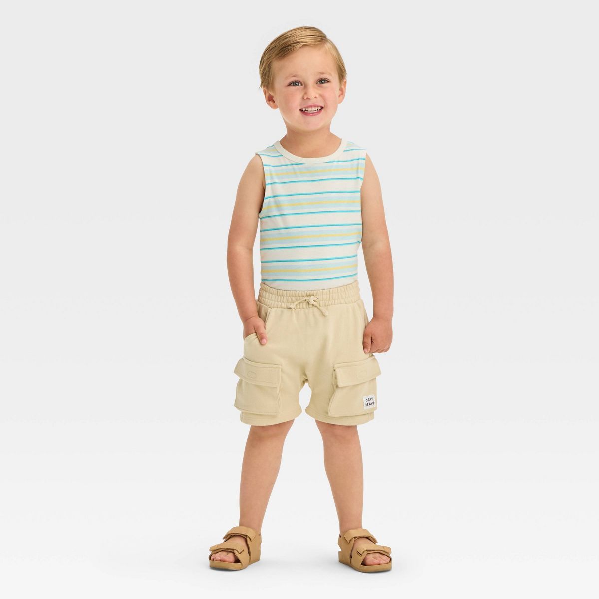 Grayson Mini Toddler Boys' French Terry Pull-On Cargo Shorts - Beige | Target