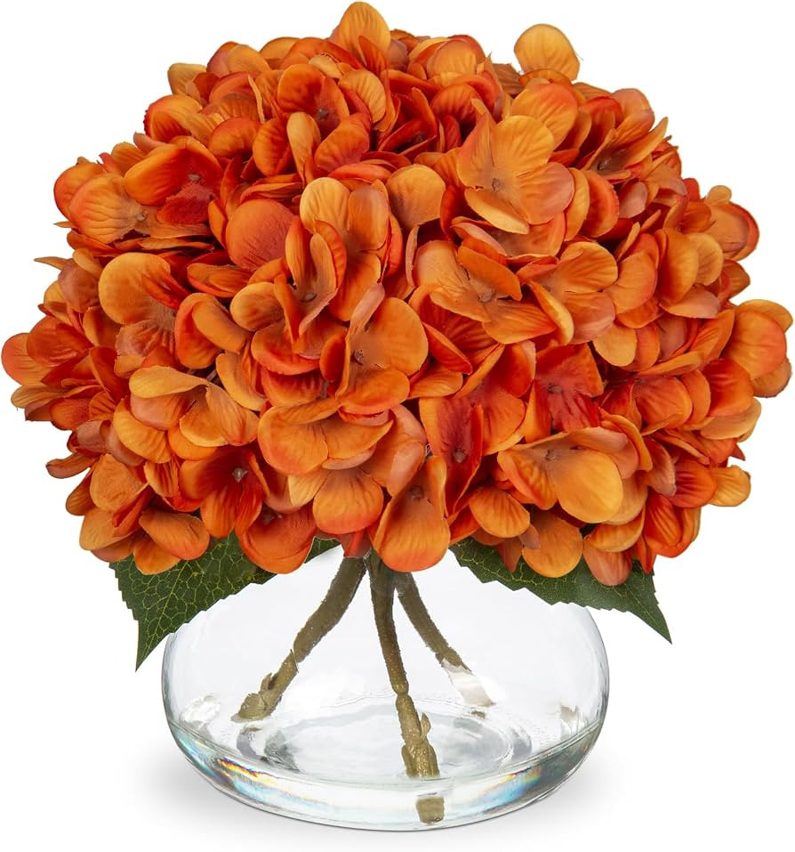 Hollyone Orange Fall Hydrangea Artificial Flowers for Decoration with Vase Silk Fake Flowers Arra... | Amazon (US)