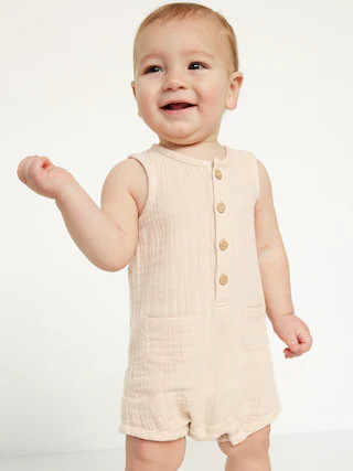 Printed Sleeveless Henley Romper for Baby | Old Navy (CA)