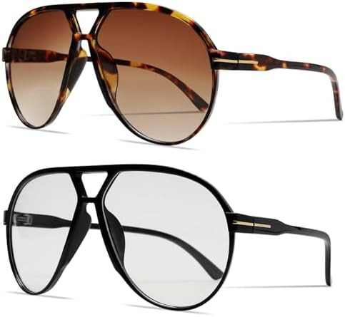GUVIVI Retro Aviator Sunglasses for Women Men Oversized Classic 70s Vintage Trendy Tangle Free Sq... | Amazon (US)