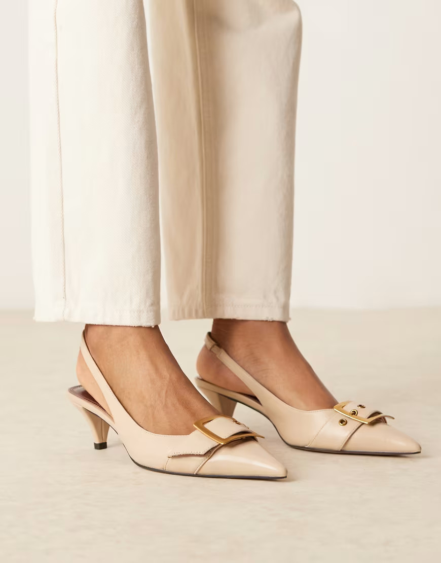 ASOS DESIGN Stellar buckle detail kitten heels in beige-Neutral | ASOS (Global)
