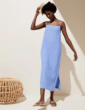 Linen Rich Square Neck Midi Slip Dress | M&S Collection | M&S | Marks & Spencer (UK)