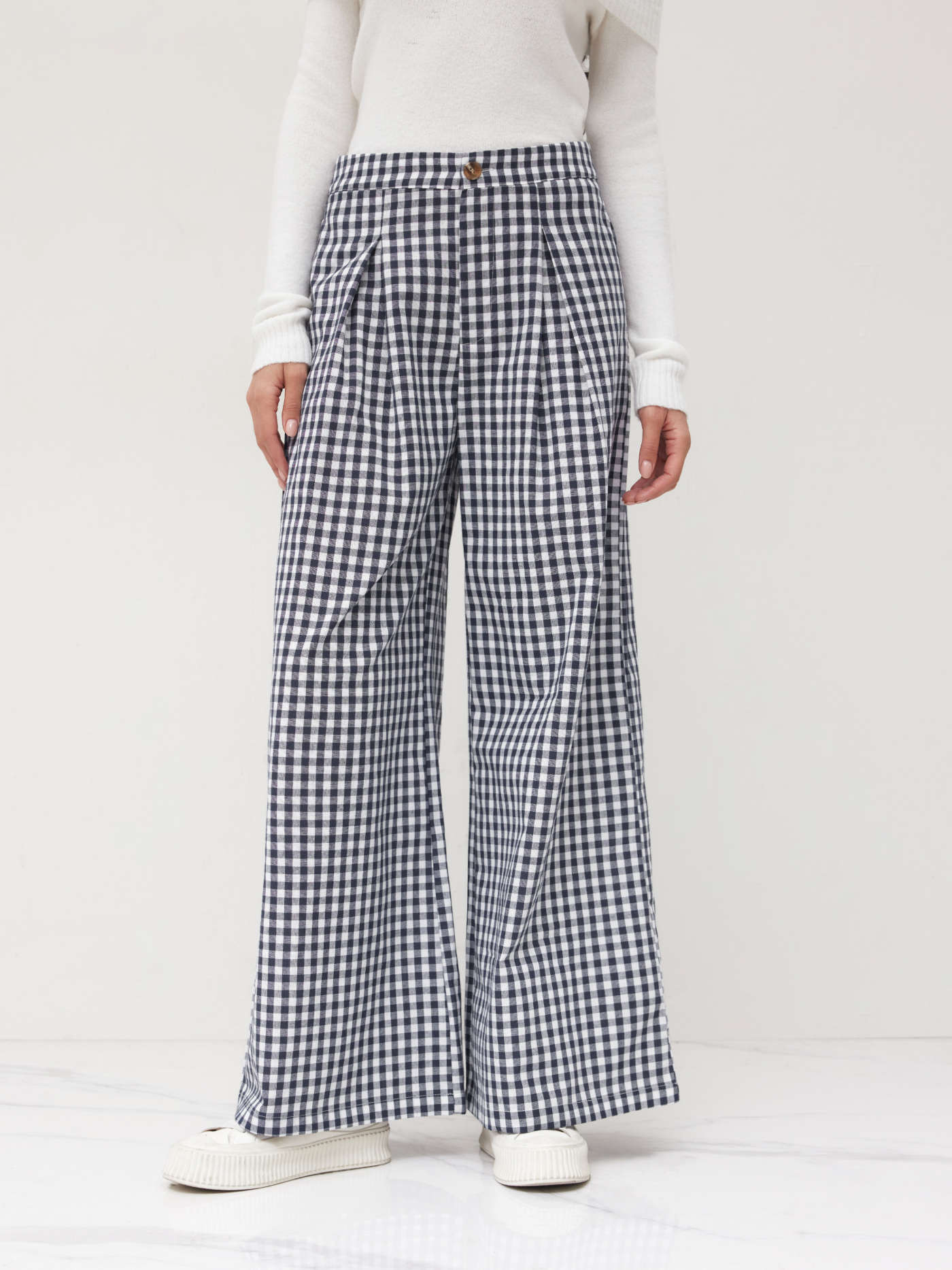 Cotton-blend High Rise Gingham Pocket Wide Leg Trousers | Cider