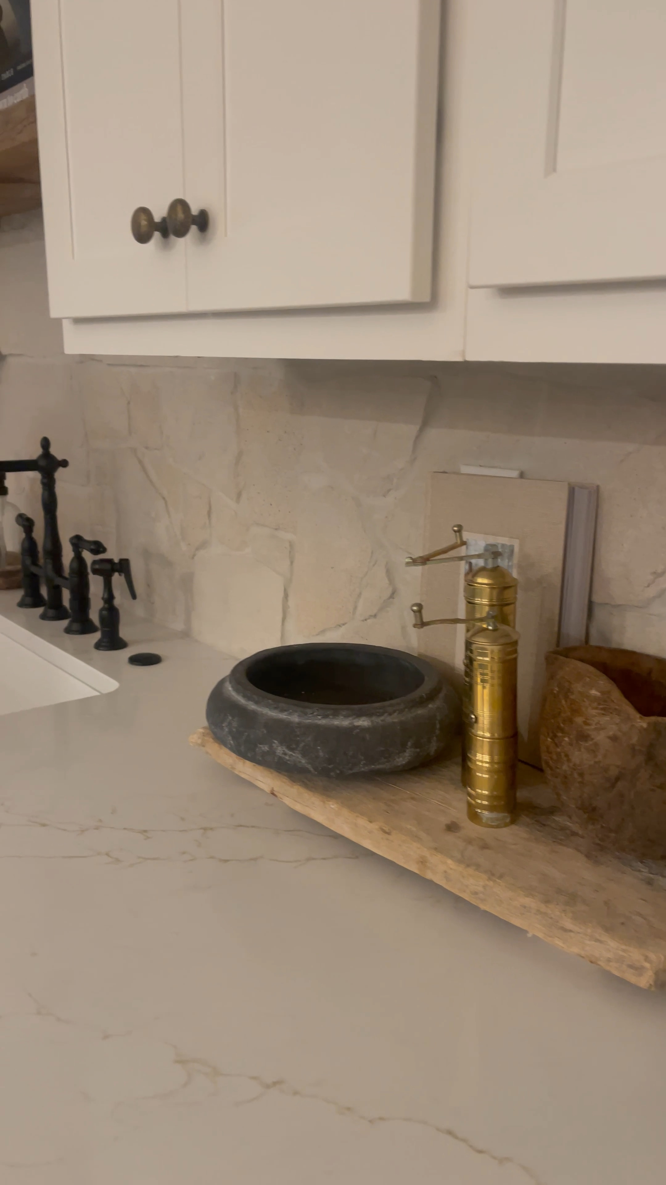 Organic modern kitchen decor. Vintage antique vessels and brass pepper and salt mills. Coffee grinders. Unique decor  

#LTKhome