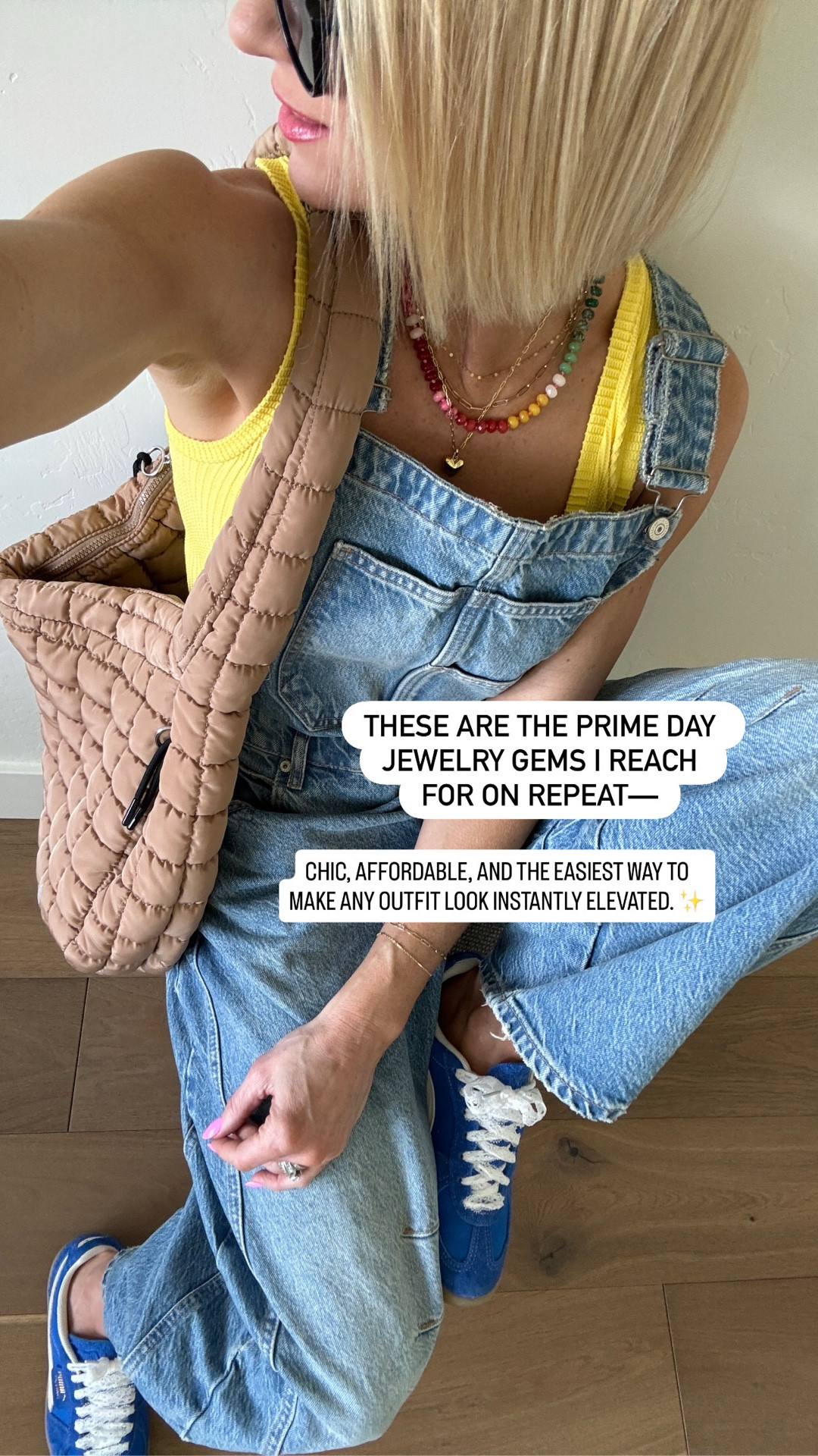 These Amazon finds are PRIME 👏🏼 style staples 👏🏼 I wear on repeat.
these rainbow beaded layering necklaces are everything  and these free people overalls are chic, comfy, and under budget.
Wearing a size medium in everything for reference!

✨Jewelry: Insta-elevated + under $20
✨Bag: Quilted, slouchy, & luxe-feel
✨Overalls: Relaxed fit = all-day comfort
✨Sneaks: Throwback vibes with a modern twist

#AmazonFinds #PrimeDayStyle #LTKunder50 #LTKjewelry #LTKcasualstyle #AmazonFashion #LTKsummerstyle #LTKootd #AffordableStyle #EverydayStyle

#LTKFindsUnder50 #LTKStyleTip #LTKOver40