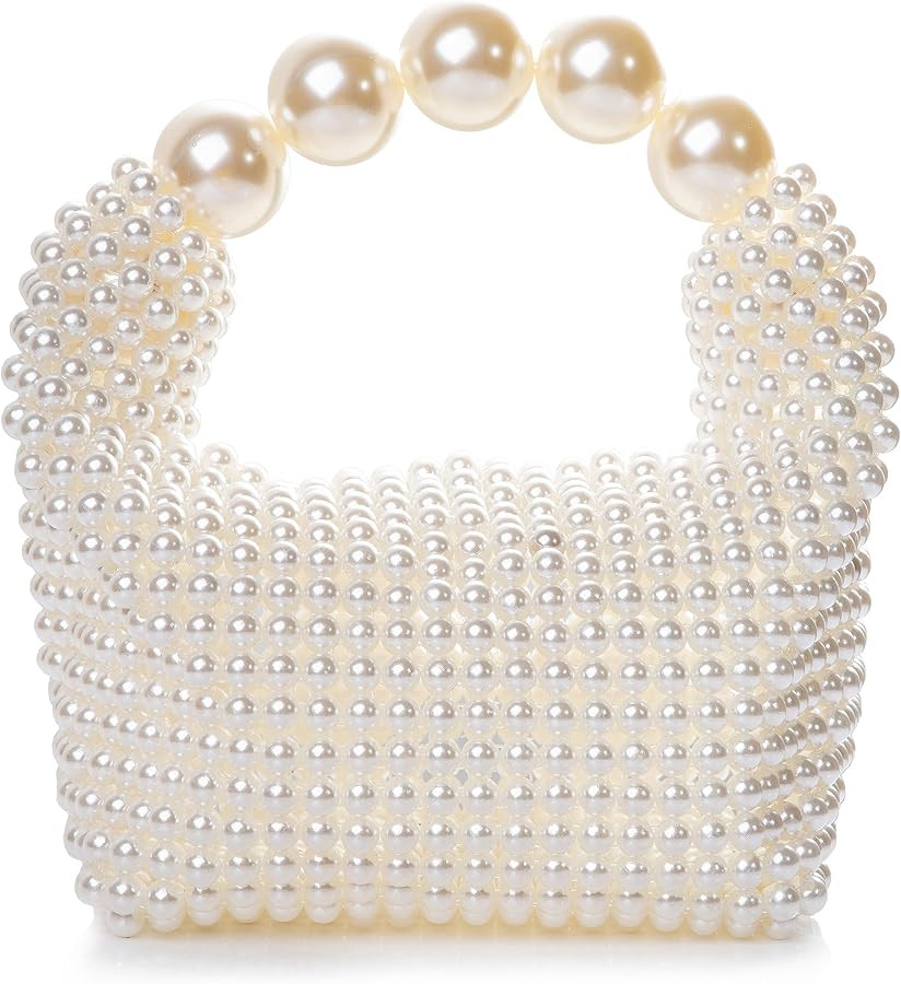 Women Pearl Beaded Clutch Handle Bag Evening HandBag for Wedding Party | Amazon (US)