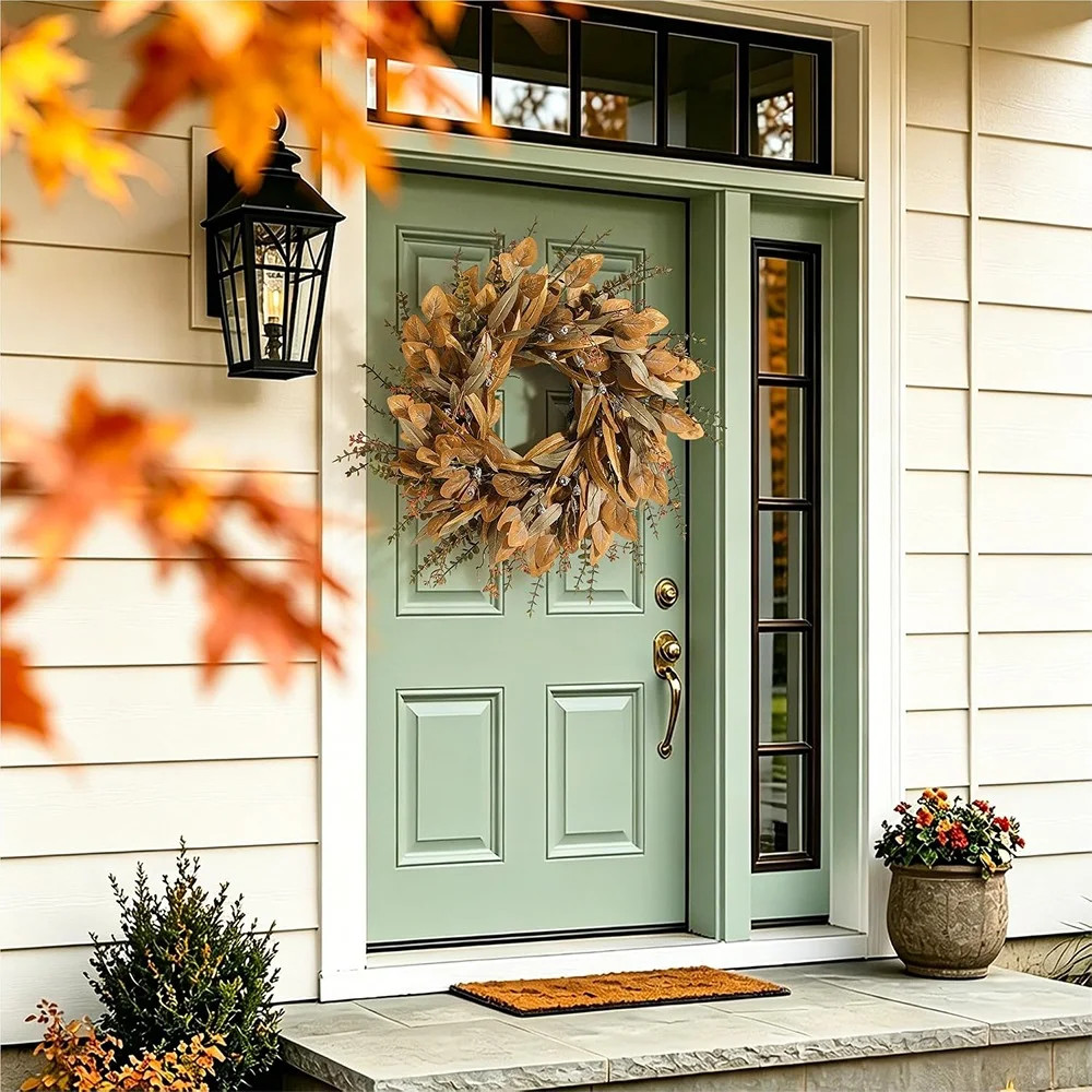 Artificial Fall Wreath with Eucalyptus Leaves & Berries for Front Door, Porch, Window, Wall and T... | Wayfair North America