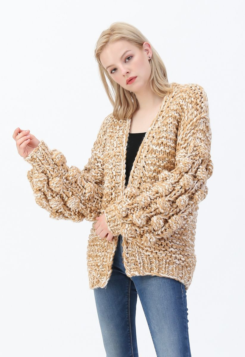 Cuteness on Sleeves Chunky Knit Longline Cardigan in Camel | Chicwish