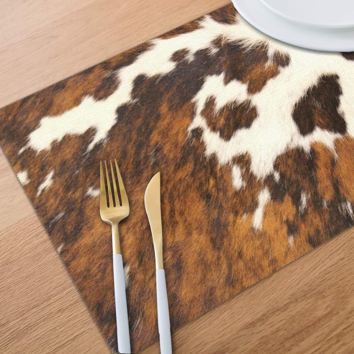 Bghnifs Red and White Cowhide Placemats Table Mats Set of 6 Washable Non Slip Heat Insulation Pla... | Amazon (US)