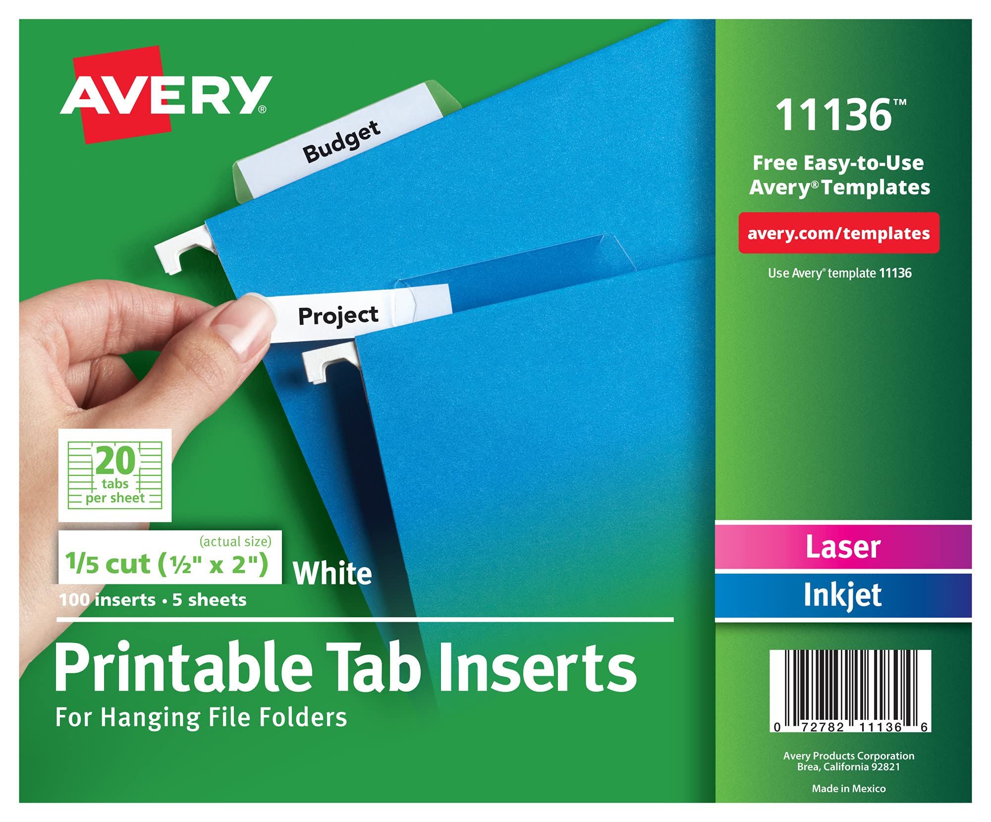 Avery WorkSaver Tab Inserts, 2 Inches, White, 100 Inserts (11136) | Amazon (US)