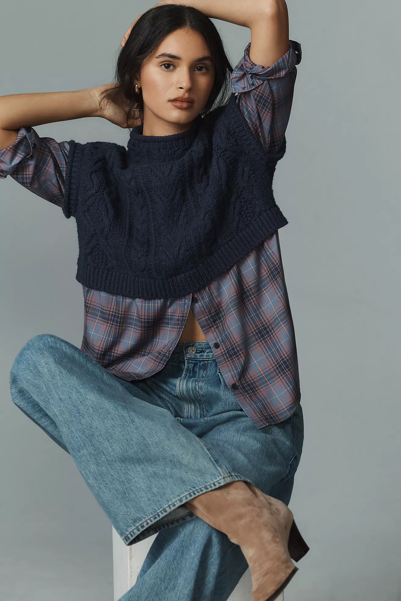 Maeve Mock-Neck Twofer Sweater Vest | Anthropologie (US)