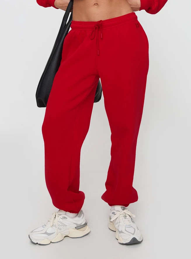 Dream Fleece Ankle Cuff Sweatpants Red | Princess Polly US