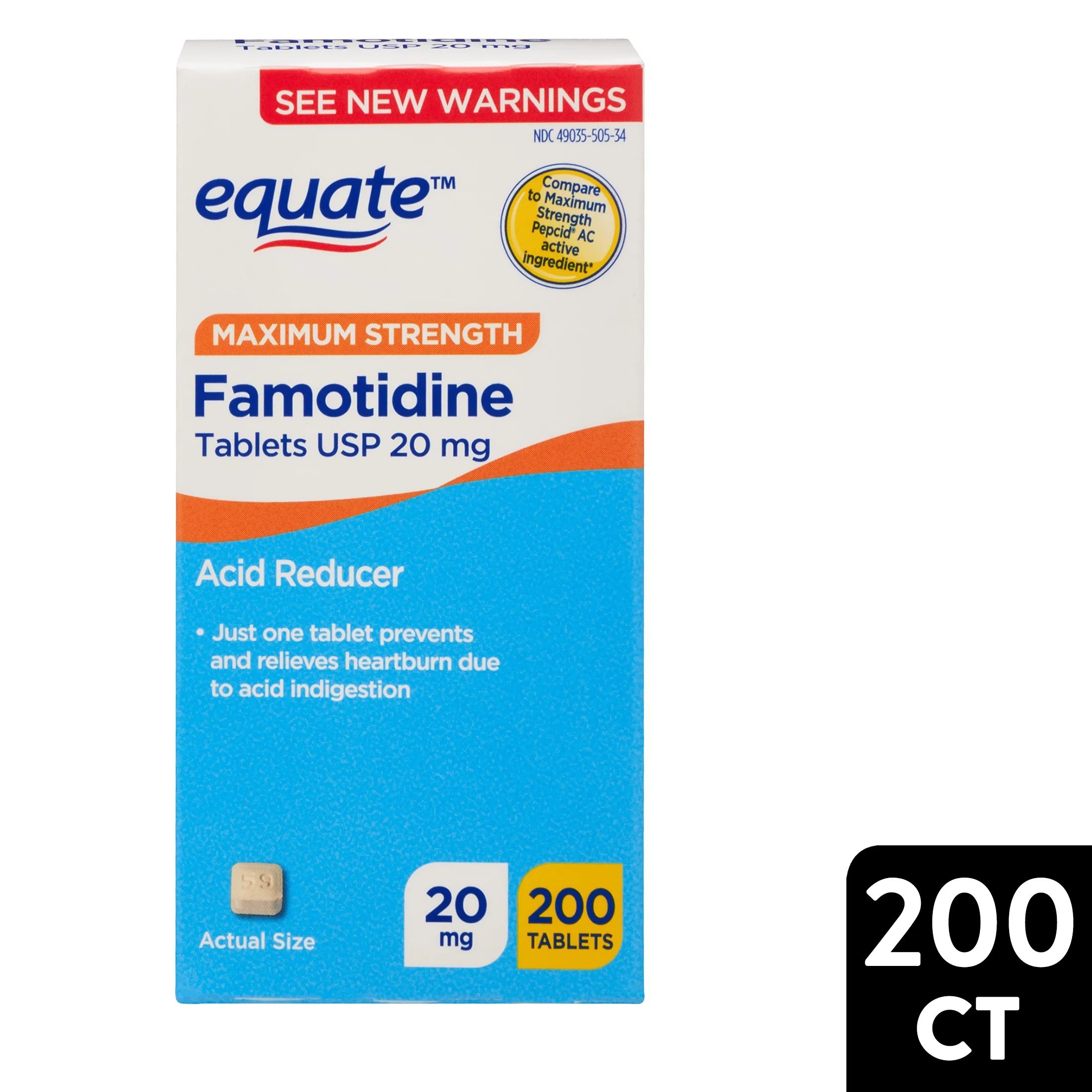 Equate Maximum Strength Acid Reducer Famotidine Tablets, 20 mg, 200 Count - Walmart.com | Walmart (US)