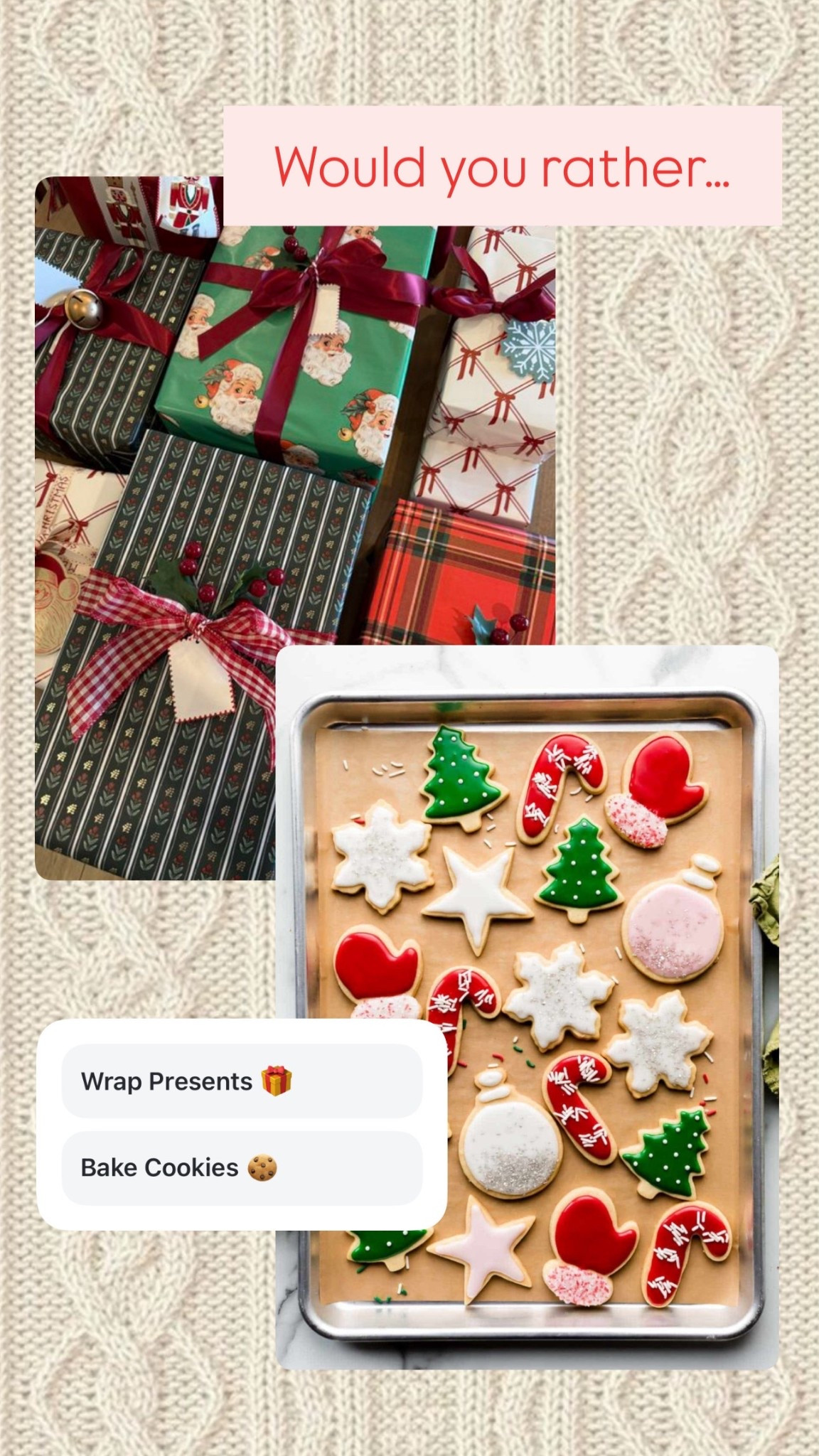 Would you rather wrap presents or bake cookies?? Personally….ill skip gift wrapping every time 🤣 I always get so frustrated with the wrapping paper!! 

#LTKHoliday