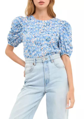 Floral Embroidered Top with Puff Sleeves | Belk