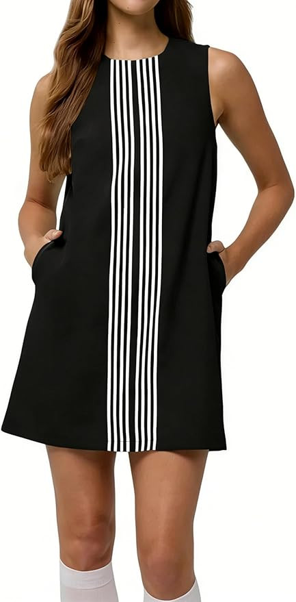 Lianlive Women's Sleeveless A-Line Mini Dress Summer Casual Beach Vacation Sundress Striped Shirt... | Amazon (US)