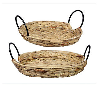 Young's Grass Woven Tabletop Tray Baskets, Set of 2 | QVC