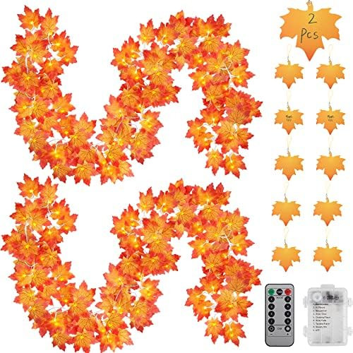 C APPOK 2pcs 50 LED 16.4Ft Thanksgiving Decorations Fall Garland String Lights with Timer and Rem... | Amazon (US)
