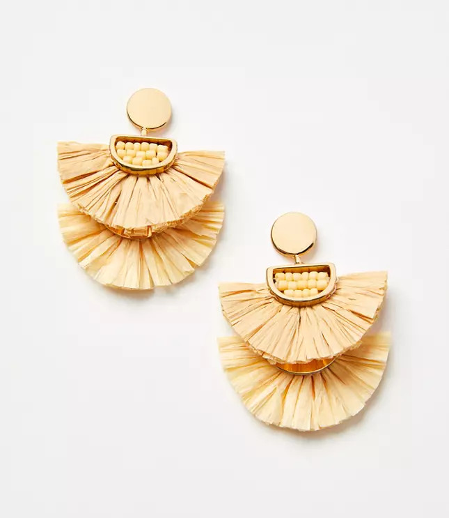 Raffia Beaded Fan Statement Earrings | LOFT