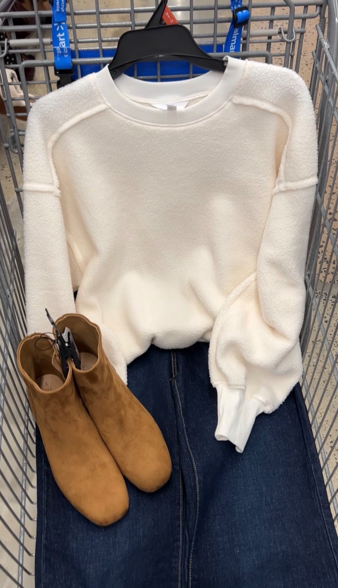 Believe it or not this reverse fleece pullover was your favorite top in 2025! Still available in a few sizes for just $13.99. I sized up to medium. Go down a size in these bootcut jeans, they run big. #walmartfashion 

#LTKOver40 #LTKFindsUnder100 #LTKFindsUnder50