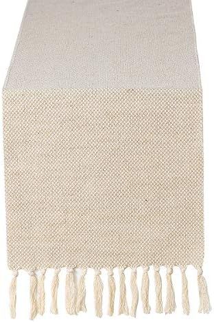 13 x 72 inch Fall Farmhouse Cotton Linen Table Runner with Handcraft Tassel, Rustic Jute Burlap T... | Amazon (US)