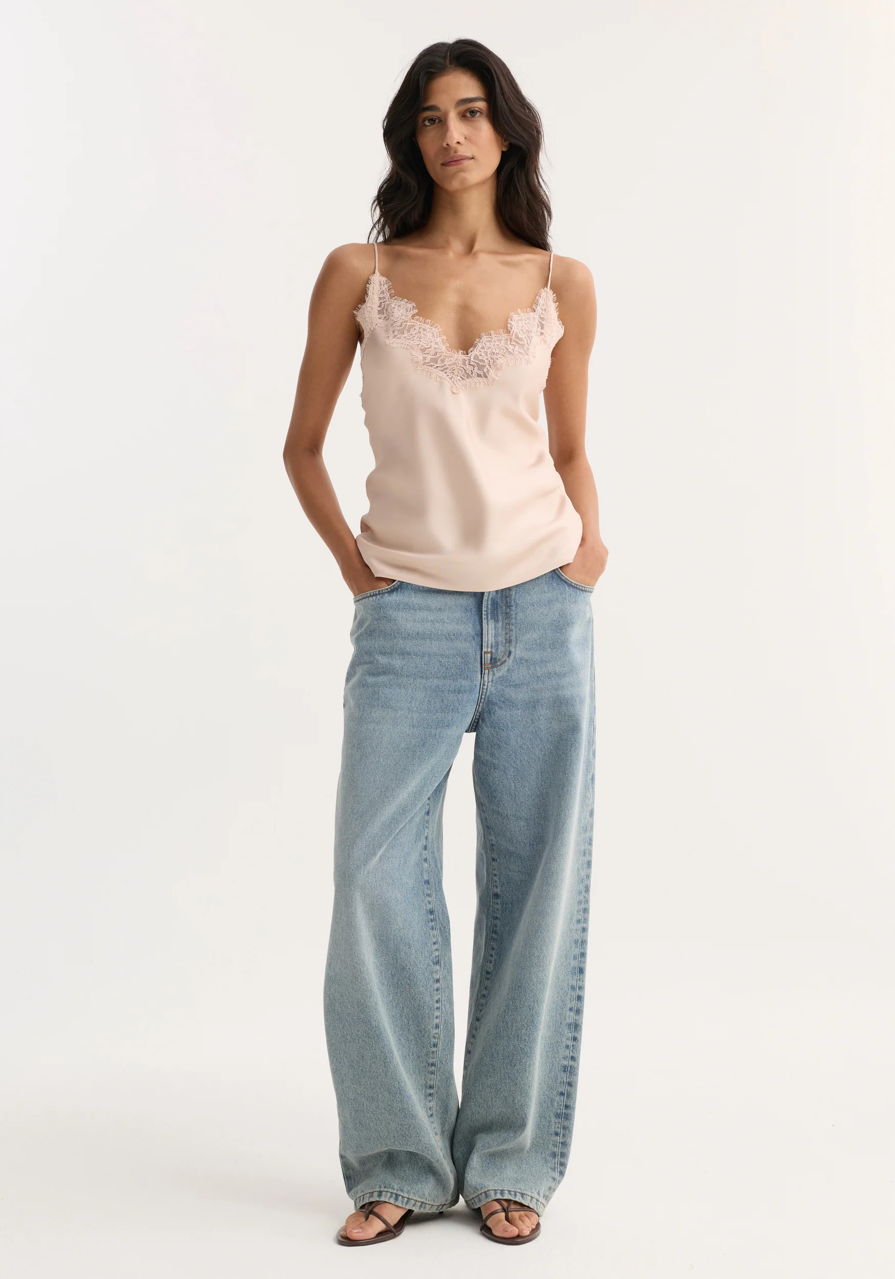 lace silk camisole | rose | Rohe