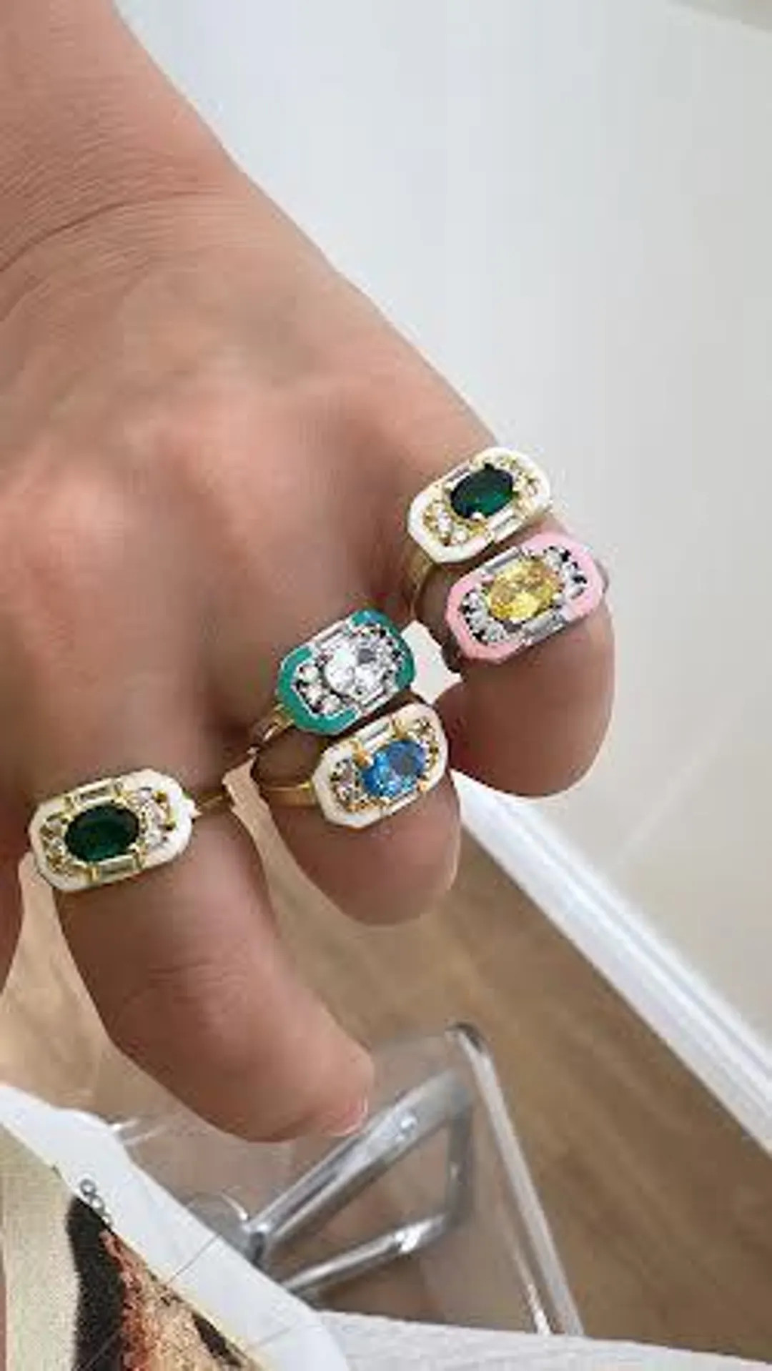 Pink Enamel Baguette Ring, Emerald CZ Baguette Ring, Mint Green Enamel Ring, Pink CZ Ring, 925 So... | Etsy (US)