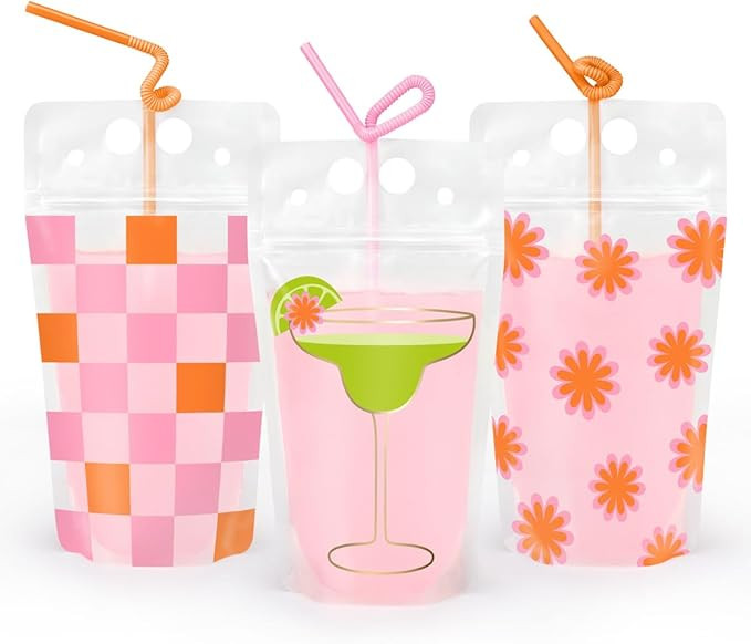 xo, Fetti Flower Margarita Pink Checker Gold Foil Drink Pouches - 15 count | Mexican Bachelorette... | Amazon (US)