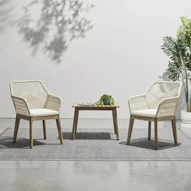 Gap Home Woven Rope Outdoor 3-Piece Conversation Set, Cream | Walmart (US)
