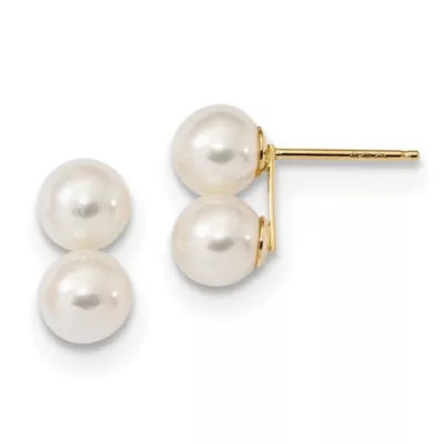 Belk & Co 14K Yellow Gold 6-7mm White Round Freshwater Cultured Double Pearl Post Earrings | Belk