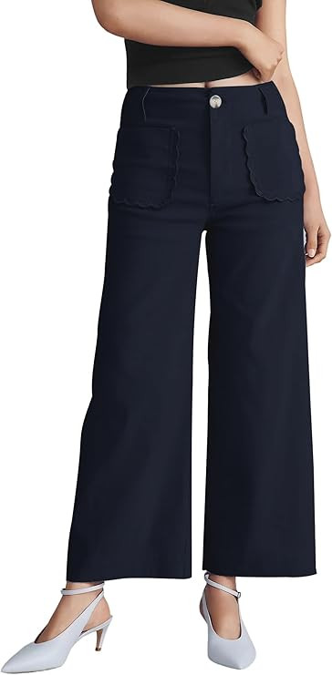 Women's Wide Leg Pants Button Down High Waisted Loose Fit Cropped Hem Trousers with Pockets Casua... | Amazon (US)