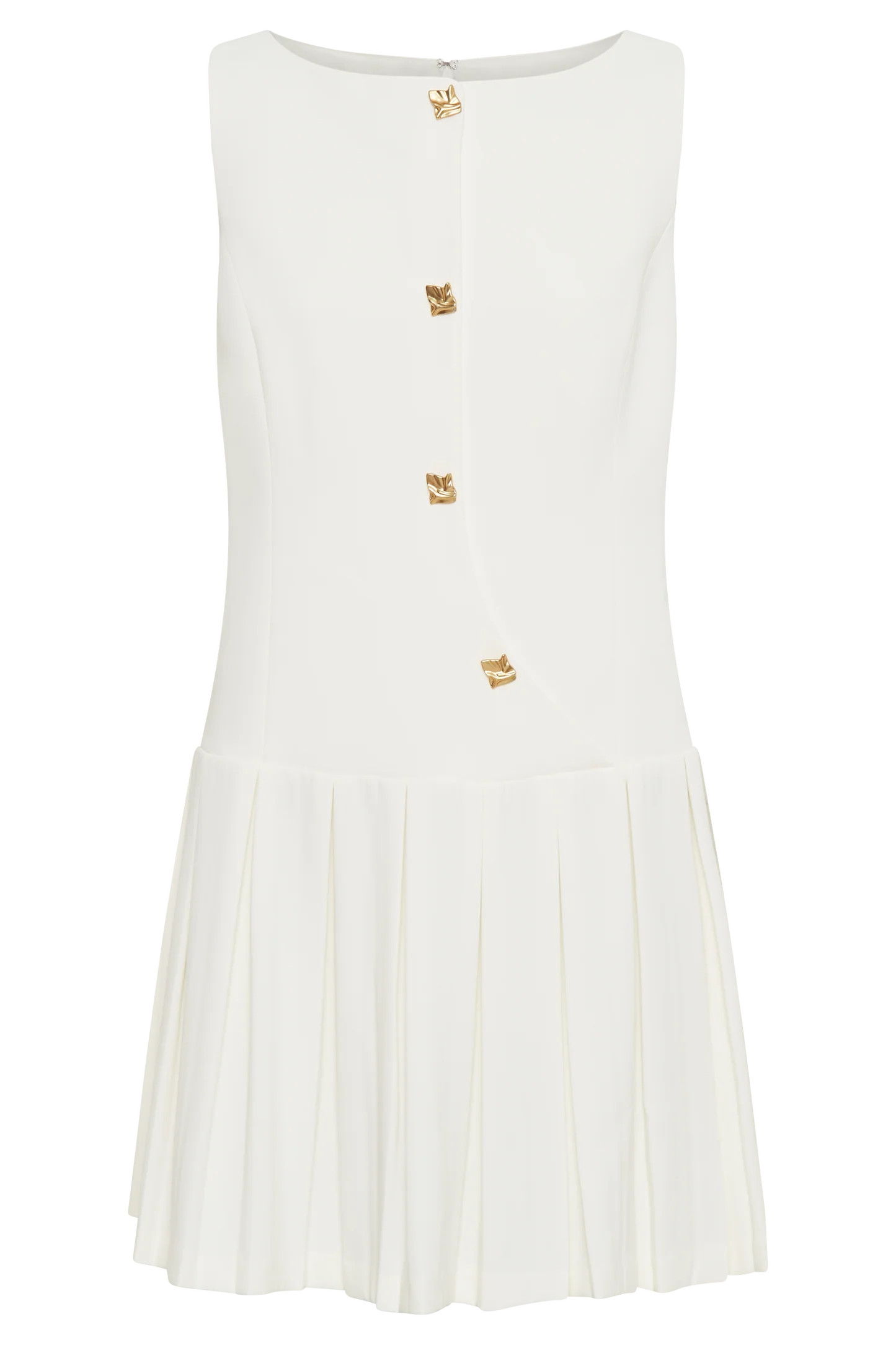 Sleeveless Pleated Mini Dress - Ivory | MESHKI US